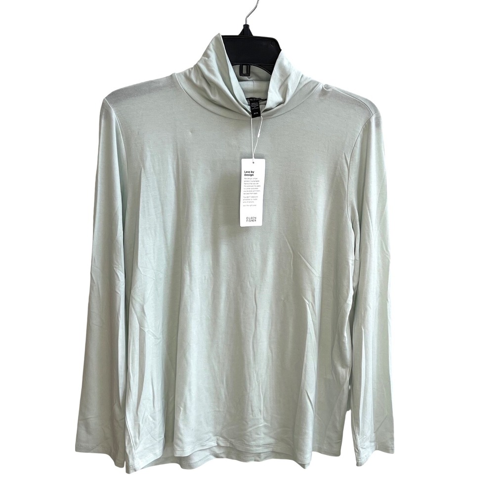Eileen Fisher Scrunch Neck Top Womens M Mint Green Minimalist Tencel Mock Neck